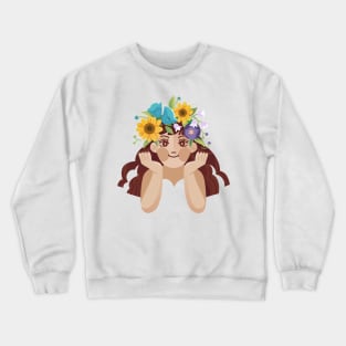 Woman With Floral Wreath Crewneck Sweatshirt